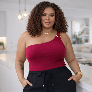 Blusa Feminina Um Ombro Plus Size com Fivela Manga Nula Mula Manca em Oferta na Shopee