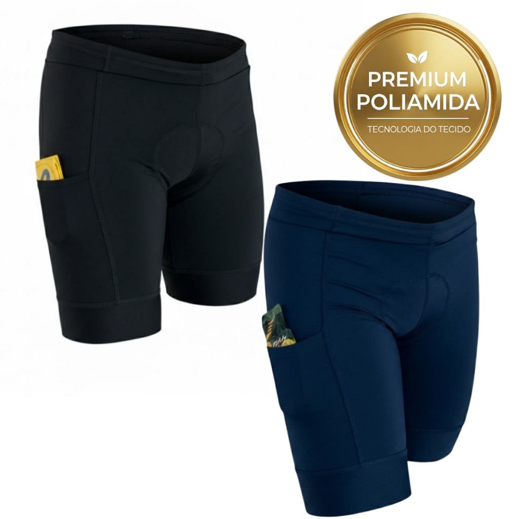 Kit 2 Bermudas Triathlon Masculina Compressão Alta Forro Interno 4 Bolsos Poliamida Elastano