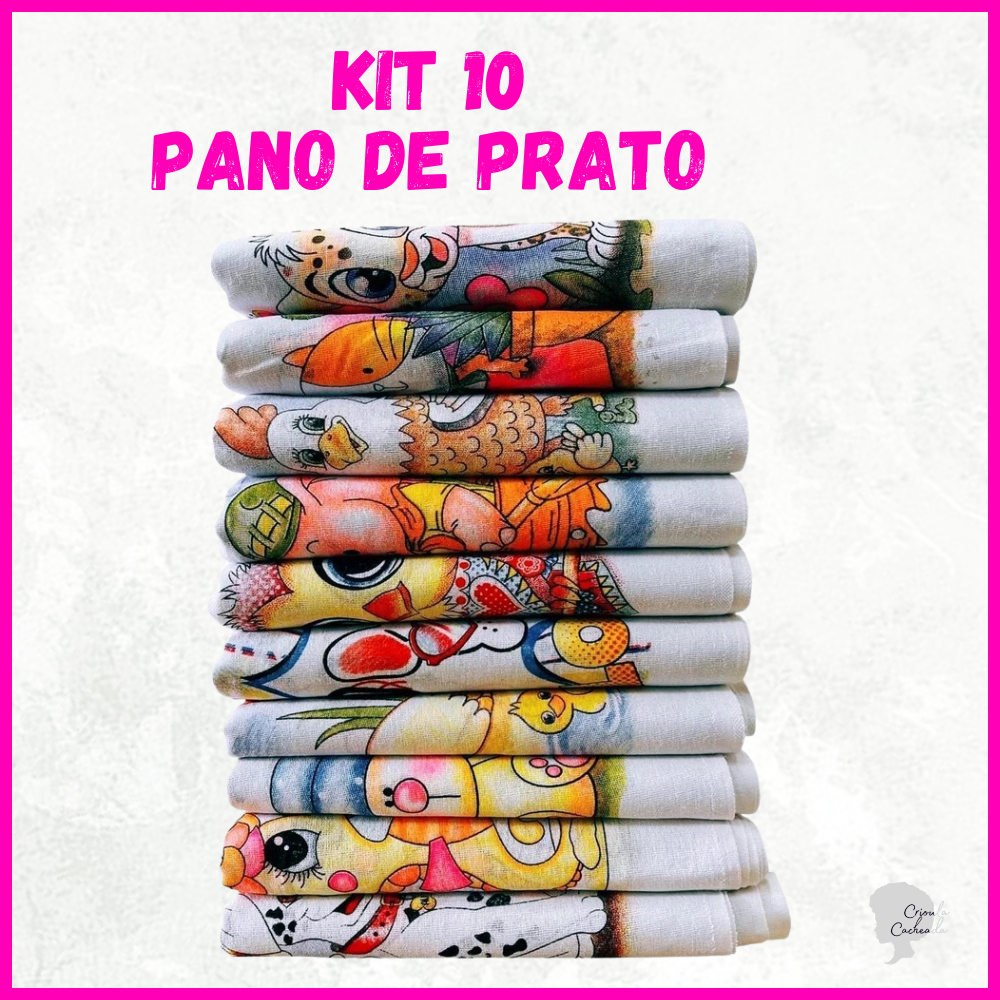 Pano De Prato Atacado Estampado Bainha Kit Com 10 Peças