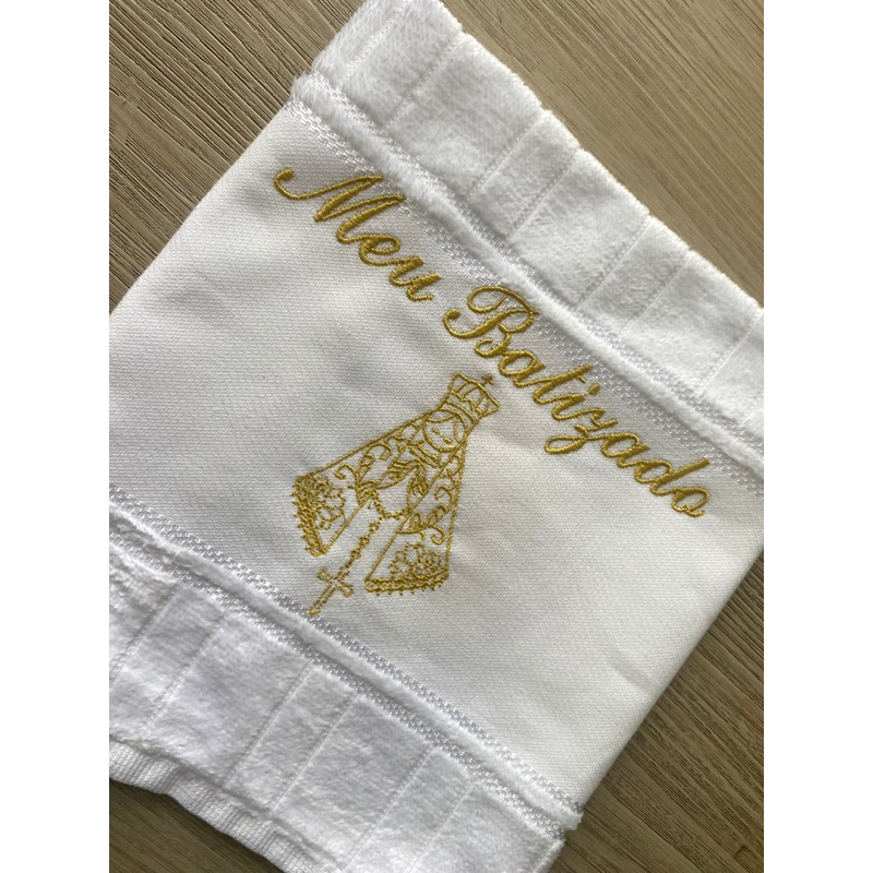 Detalhes do Toalhinha para batismo meu batizado bordada nossa senhora aparecida