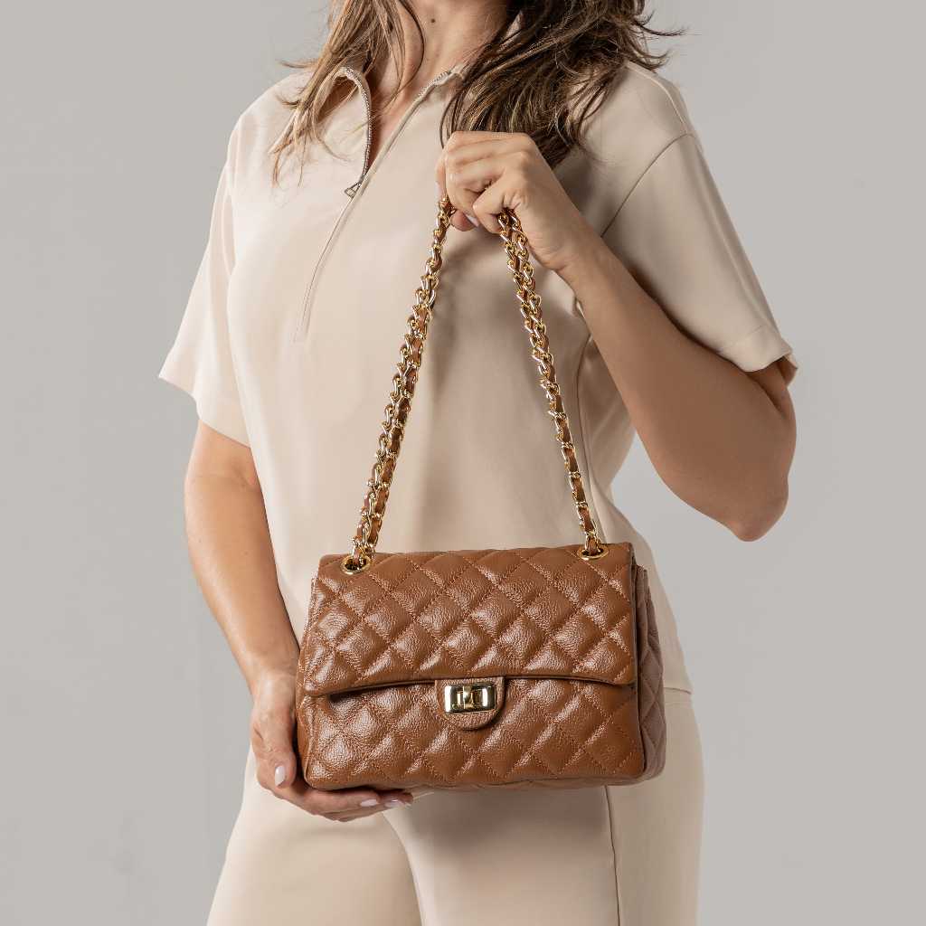 Imagem Bolsa Feminina Couro Legítimo Vittal Barbara Design Matelassê