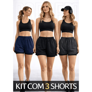 Kit 3 Shorts Feminino 2 em 1 Dry Fit com Bolso para Celular Ideal para Corrida, Academia e Treino em Oferta na Shopee