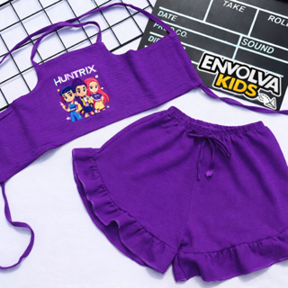 KIT CONJUNTO HUNTRIX GUERREIRA DO KPOP CROPPED + SHORT INFANTIL MENINA em Oferta na Shopee