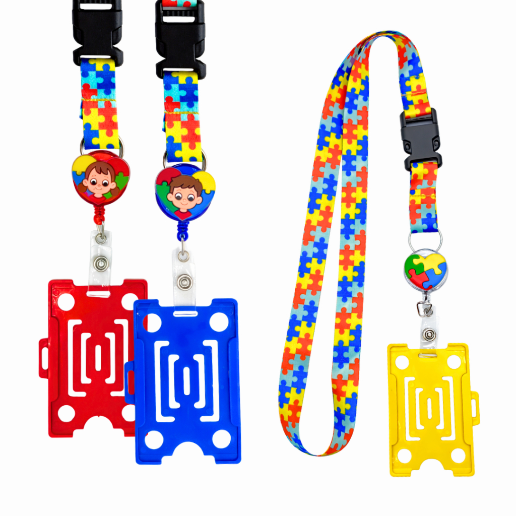 Kit Cordão c/ Porta Crachá Personalizado Autismo - Kit de Identificação Autista