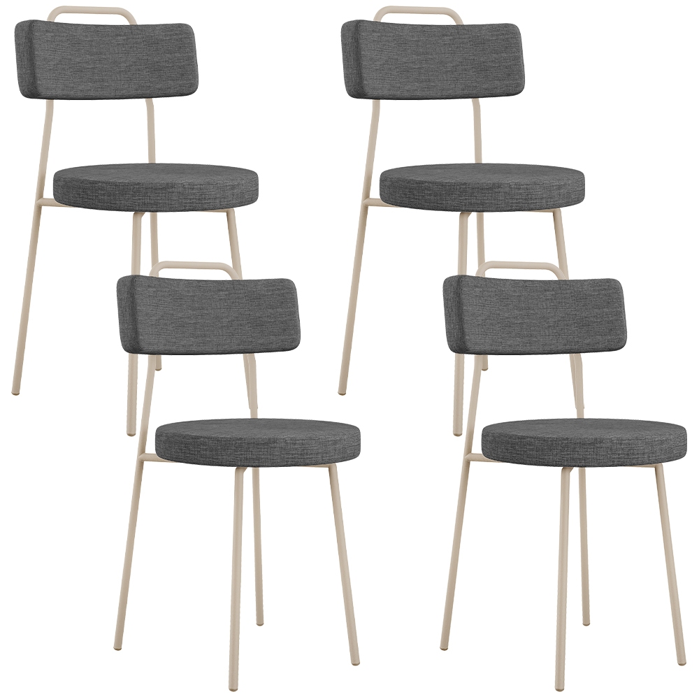Kit 04 Cadeiras Decorativas Estofada Sala Jantar Barcelona Arena L02 Linho Cinza Escuro - Lyam