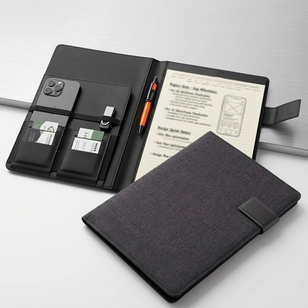 Pasta Executiva 20 Folhas 📑 | Com Porta Celular Cartões Caneta – Elegante e Funcional