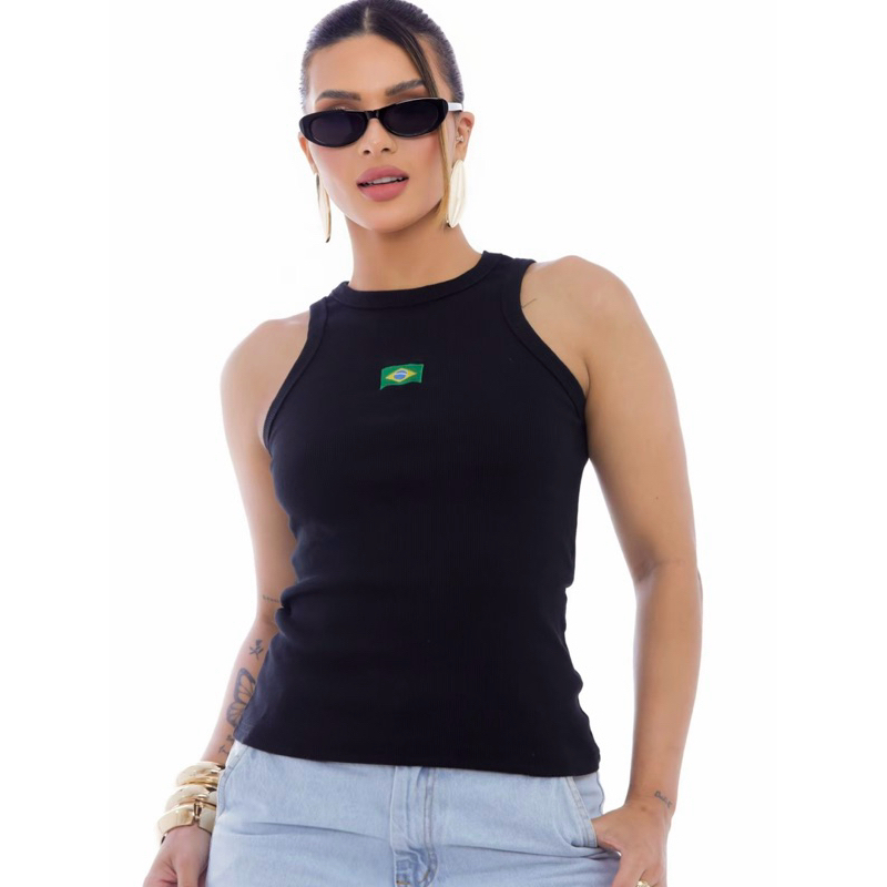Regata Feminina Ribana Regata do Brasil Estilo Gringa Brasilidades Blusa Brasil Copa Do Mundo Canelada Algodão em Oferta na Shopee