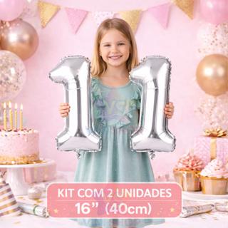 Kit com 2 balões PRATA de Numero metalizados 40cm -16" Polegadas em Oferta na Shopee
