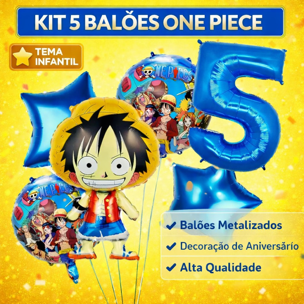 kit 5 pçs Balão ONE-PIECE Festa Decoração Luffy De Aniversário + Número Decorações Pirata em Oferta na Shopee