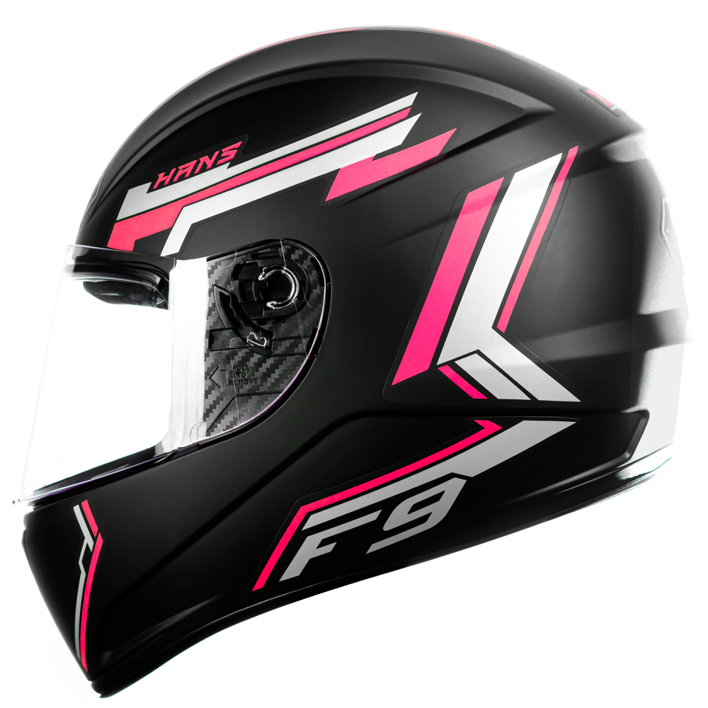 Capacete Fly F9 Hans Preto Fosco C/ Rosa Feminino - Certificado Inmetro