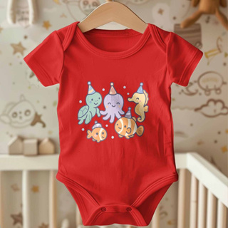 Body Bebê Festa no Fundo do Mar | Estampa de Bichinhos Marinhos em Oferta na Shopee