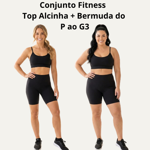 Conjunto Academia Top Alcinha Fina  Bermuda Ciclista Short Moda Feminina Academia Fitness P ao G3