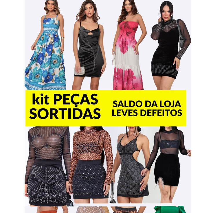 KIT 10 ou 5 Peças Femininas Aleatórias Queima de Estoque com leves defeitos lote Saldo de Roupas