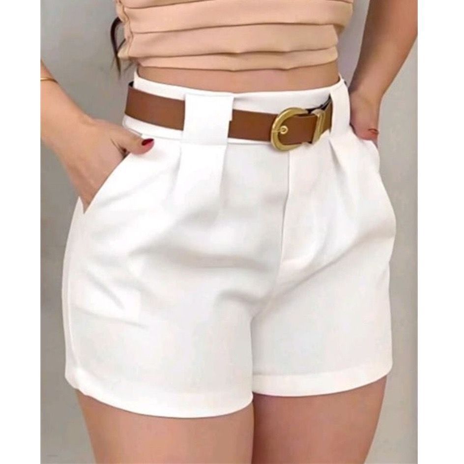 Short Alfaiataria Feminino Social Cintura Alta Com Cinto Com Bolso ENVIO IMEDIATO