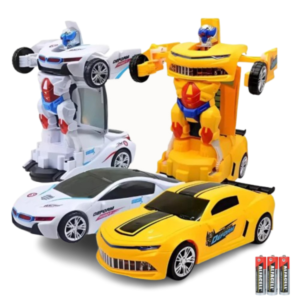 Brinquedo Carrinho Vira Robô Bate E Volta Com Luzes E Som com Pilhas