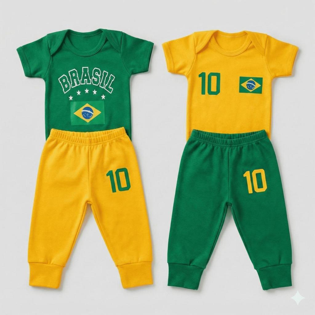 Conjunto Bebê Brasil | Camiseta e Calça Vira Pé | Roupa Infantil Seleção Brasileira | 100% Algodão em Oferta na Shopee