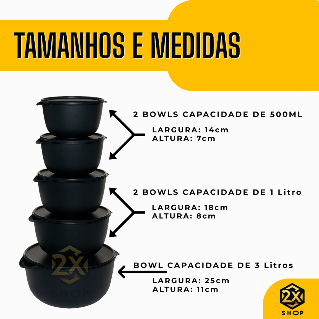 Kit 5 Bowls Potes Hermeticos Vasilhas BPA Free 5 Potes Variados Plastico — imagem 2 de 2