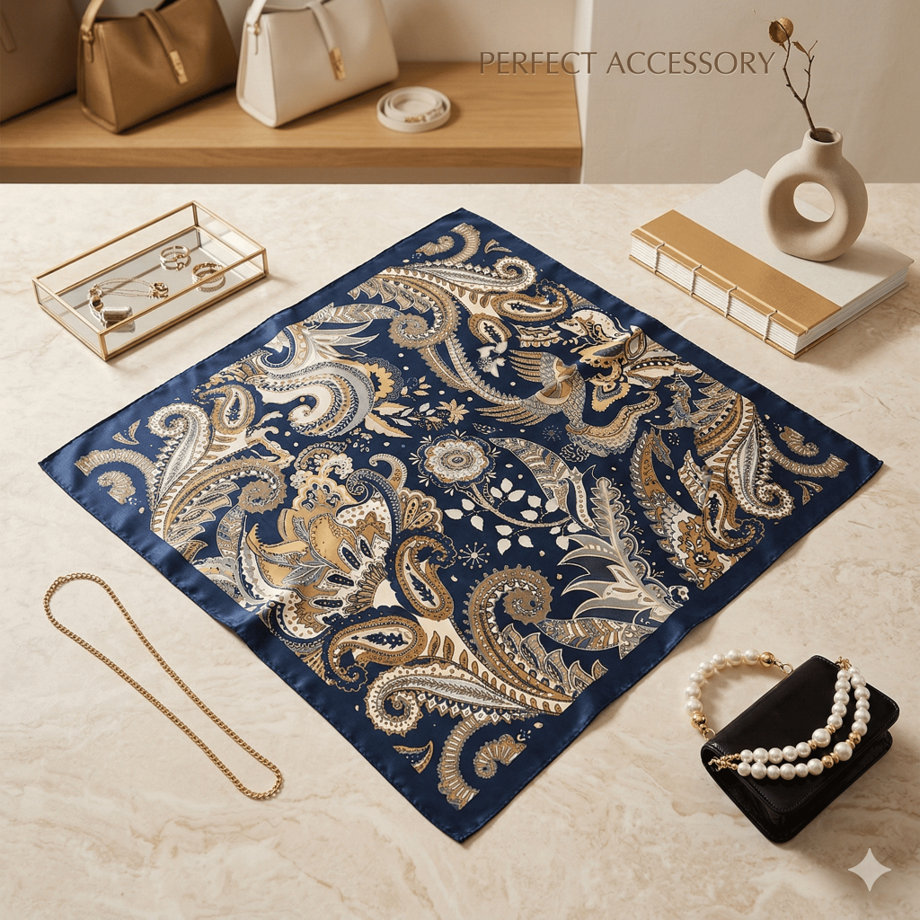 Lenço de Cetim Estampado Feminino Quadrado para Cabelo Pescoço Bolsa Acessório Fashion