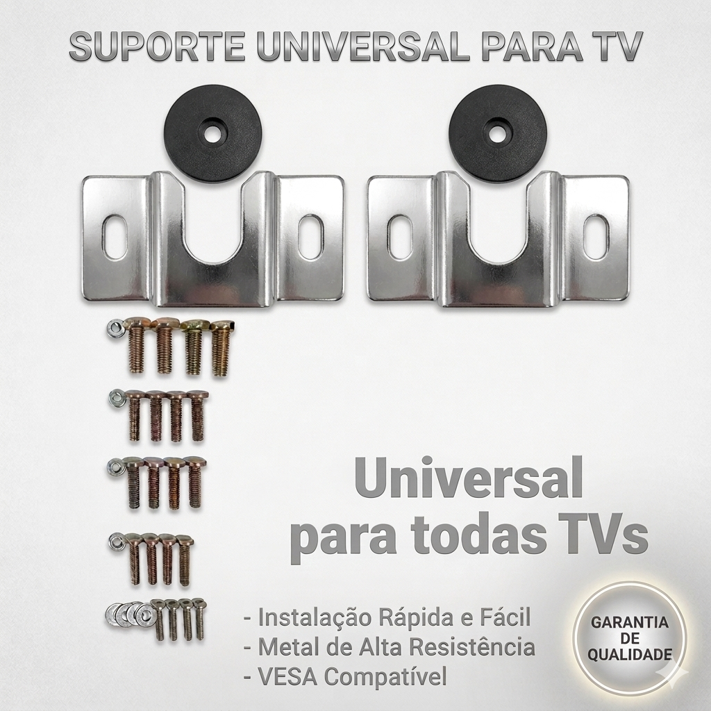 KIT Suporte Universal Fixo P/ Smart TV LED LCD 4K UHD Parede Painel 10 até E 100 Polegadas