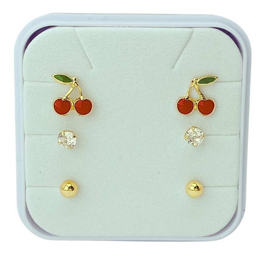Brincos Infantis Trio Hipoalergênicos Banhados a Ouro 18k com Tarraxa Baby e Caixinha Acrílica em Oferta na Shopee