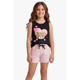 Conjunto Infantil Feminino Verão Roupa de Criança Blusa Meia Malha 100% Algodão e Shorts Confortável Menina em Oferta na Shopee