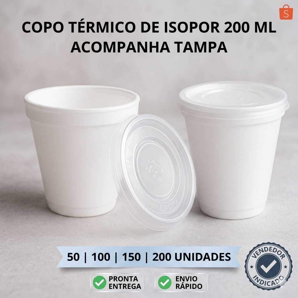 Copo Isopor Térmico 200 ML Com Tampa Descartável  Café Chocolate Quente Chá Bebida Delivery Viagem