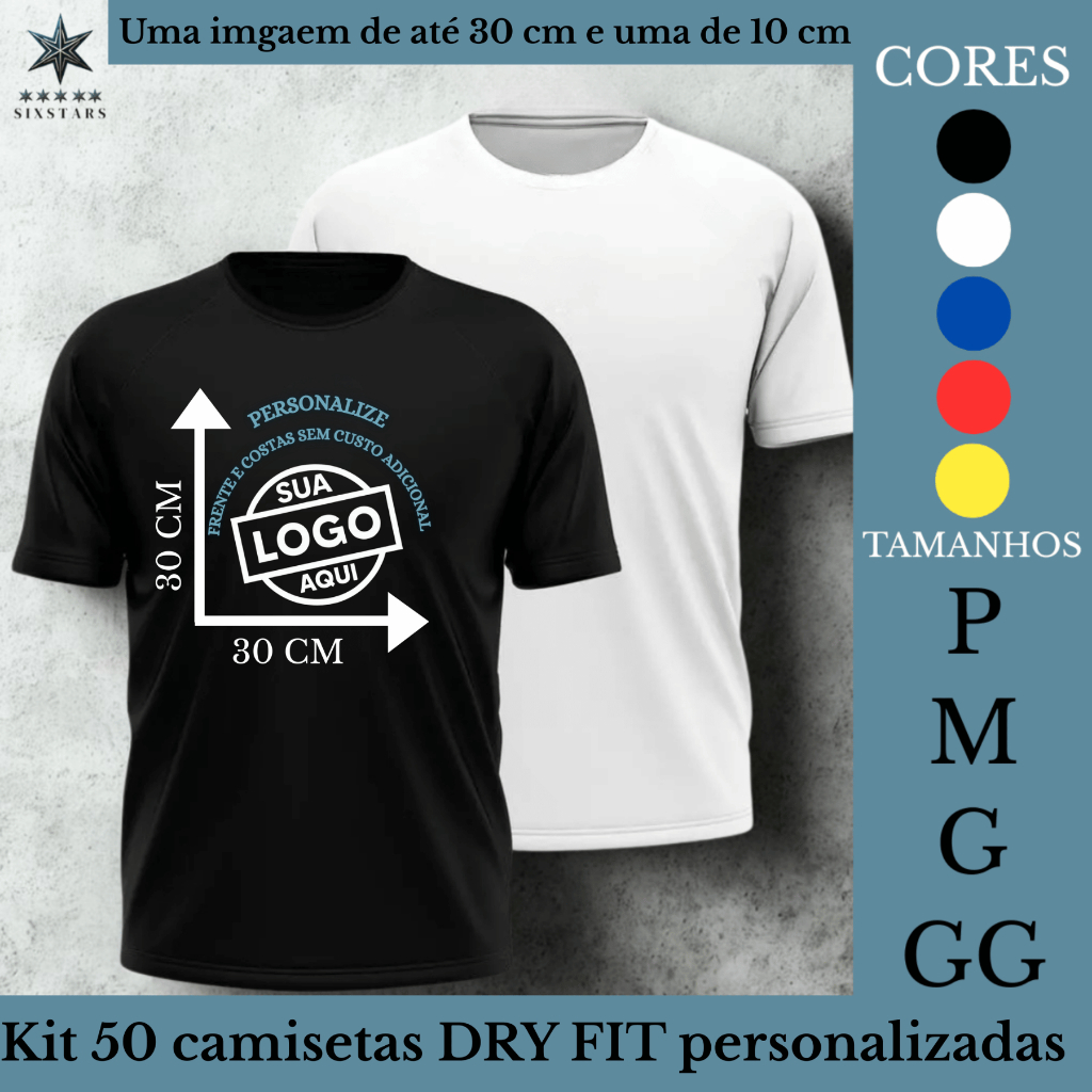Kit 50 camisetas personalizadas sua logo marca desejada qualidade estampada estilo conforto durável