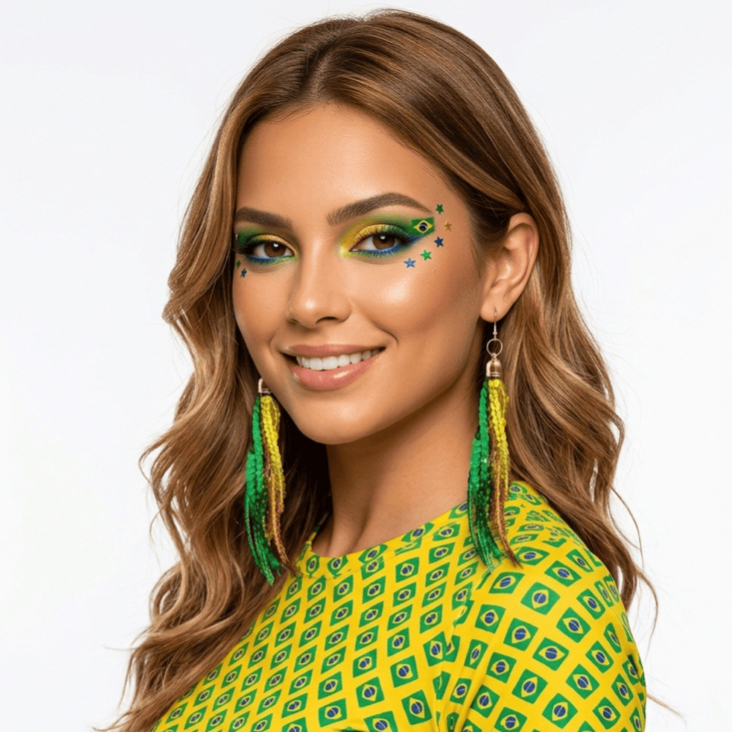 Brincos Brasil Copa do Mundo Torcedora Verde Amarelo Azul Acessório Feminino