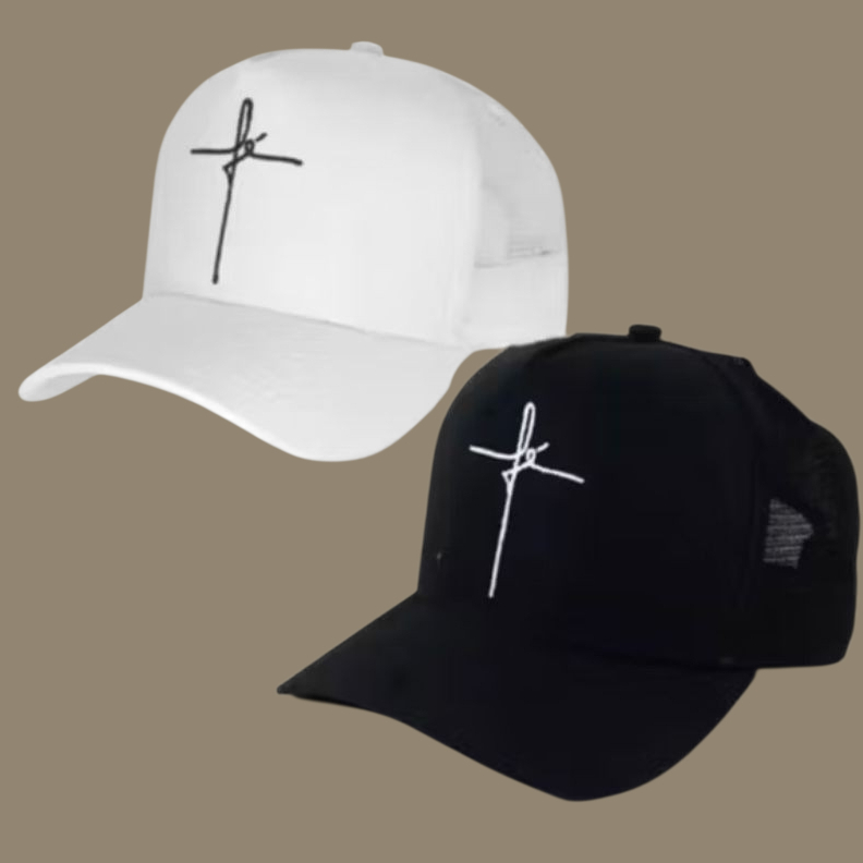 Boné Fé Cruz Cristão Trucker Masculino Feminino Aba Curva Ajustável Tela Snapback Gospel Boné Evangélico Estilo Casual P