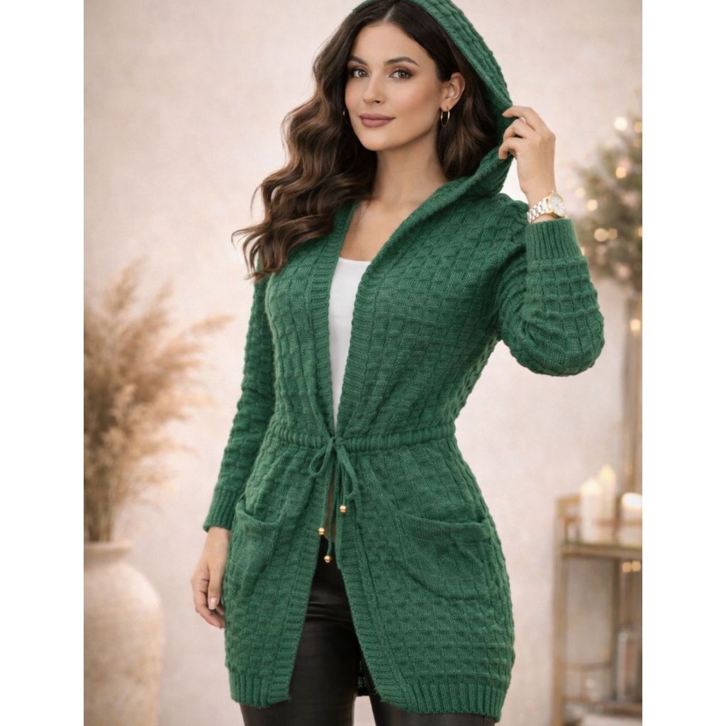 Cardigan Feminino Tricô Modal com Capuz Casaco Longo Inverno Elegante Ajustável Moda Outono Inverno. em Oferta na Shopee