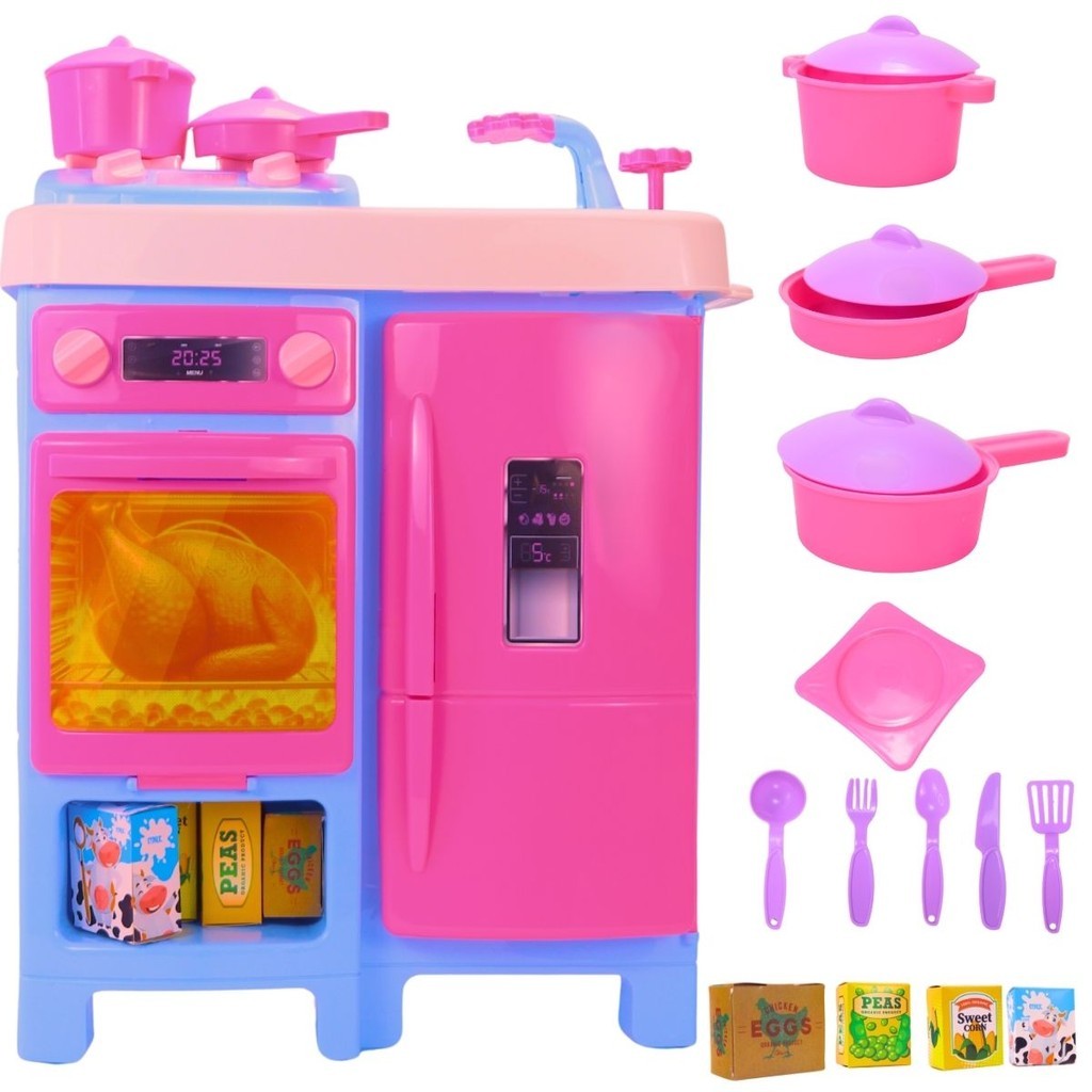 Cozinha Infantil de Brinquedo Grande Completa Toy Chef Samba Toys Rosa com Panelinhas e Acessórios