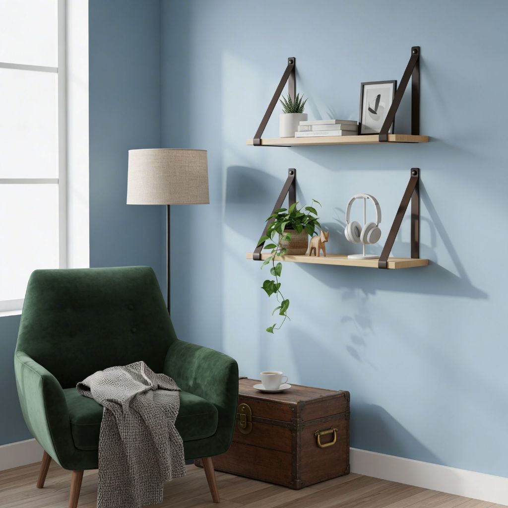 Kit 2 e 4 Prateleira Premium Suspensa MDF Alça Corino Decorativa Sala Quarto Tv Banheiro Minimalista