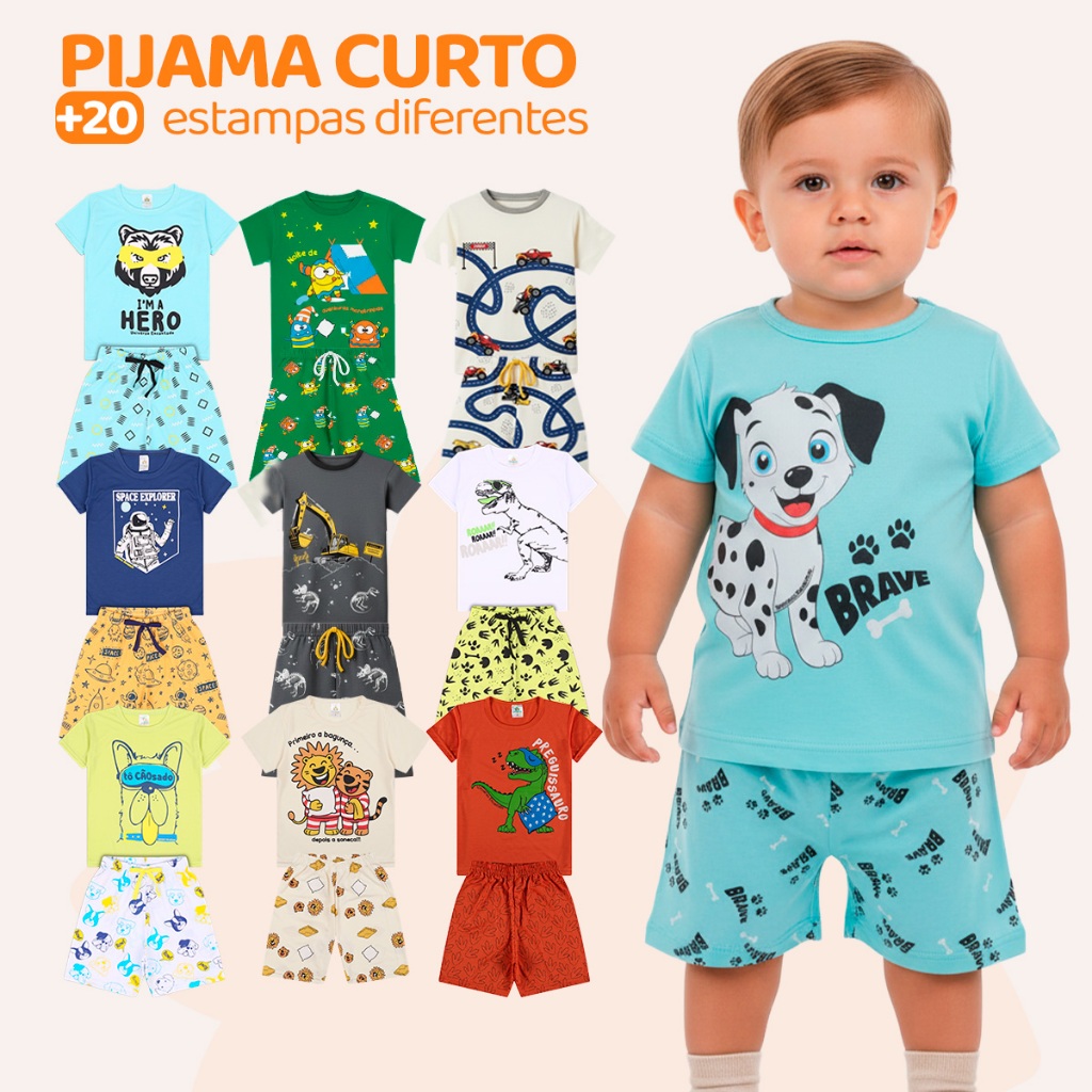 Kit Sortido 4 ou 8 Peças Pijama Curto Bebê Menino Camisas + Bermudas - Pijamas M