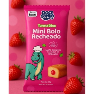 Caixa bolinhos super recheados, baunilha com morango turma Dino em Oferta na Shopee