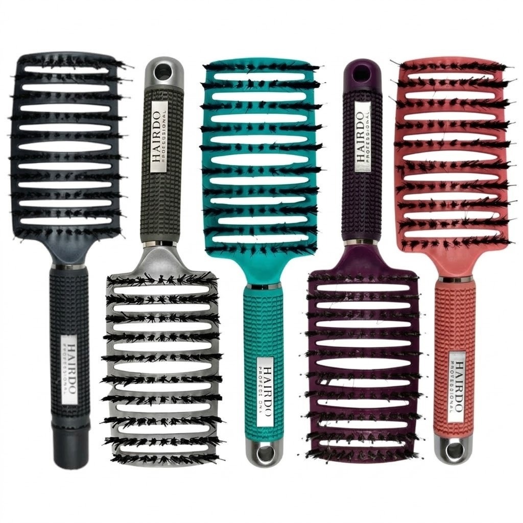 Kit 5 Escovas Raquete Sortida Com Cerdas De Javali e Nylon Vazada Profissional