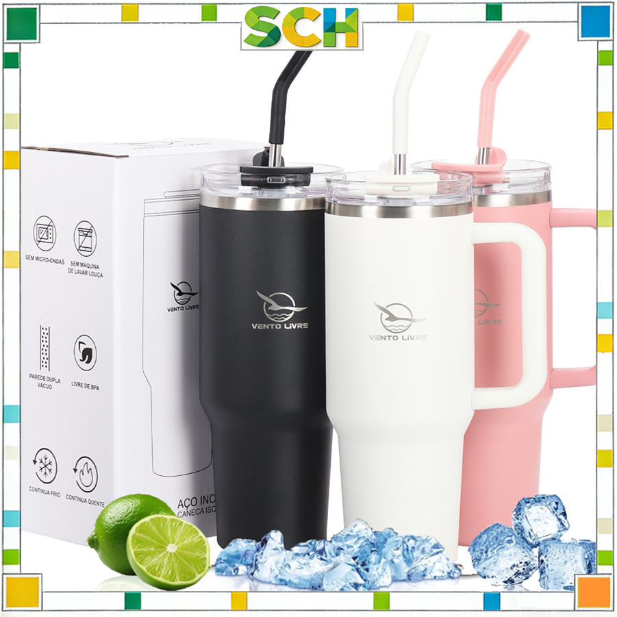Copo térmico inoxidável CROWN Isotérmico 600ml / 1,2L em Aço Inoxidável | Tampa Hermética e Canudo Anti-Vazamento