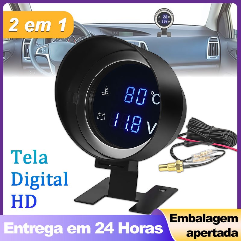 Voltímetro Automotivo Universal 2 em 1 com Marcador de Temperatura Digital em Oferta na Shopee