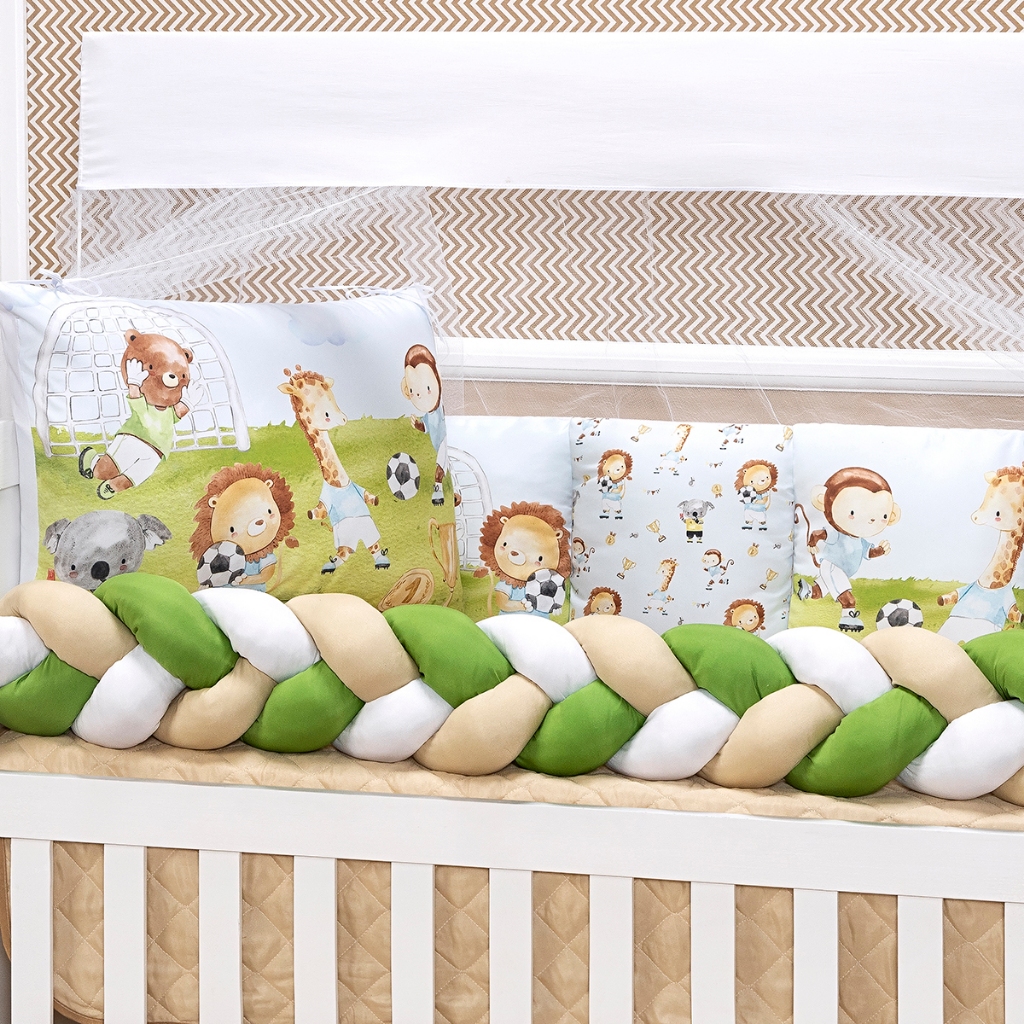 Kit Enxoval Berço 7 Peças Safari Futebol 130x70 Americano Verde