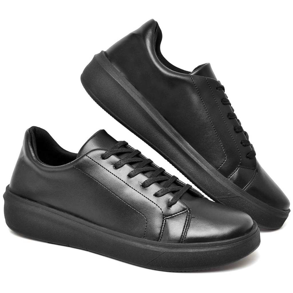Tenis Masculino Casual Confortavel Sapatenis Marrom Preto Couro Social Sola Alta Reta Mocassim Pai