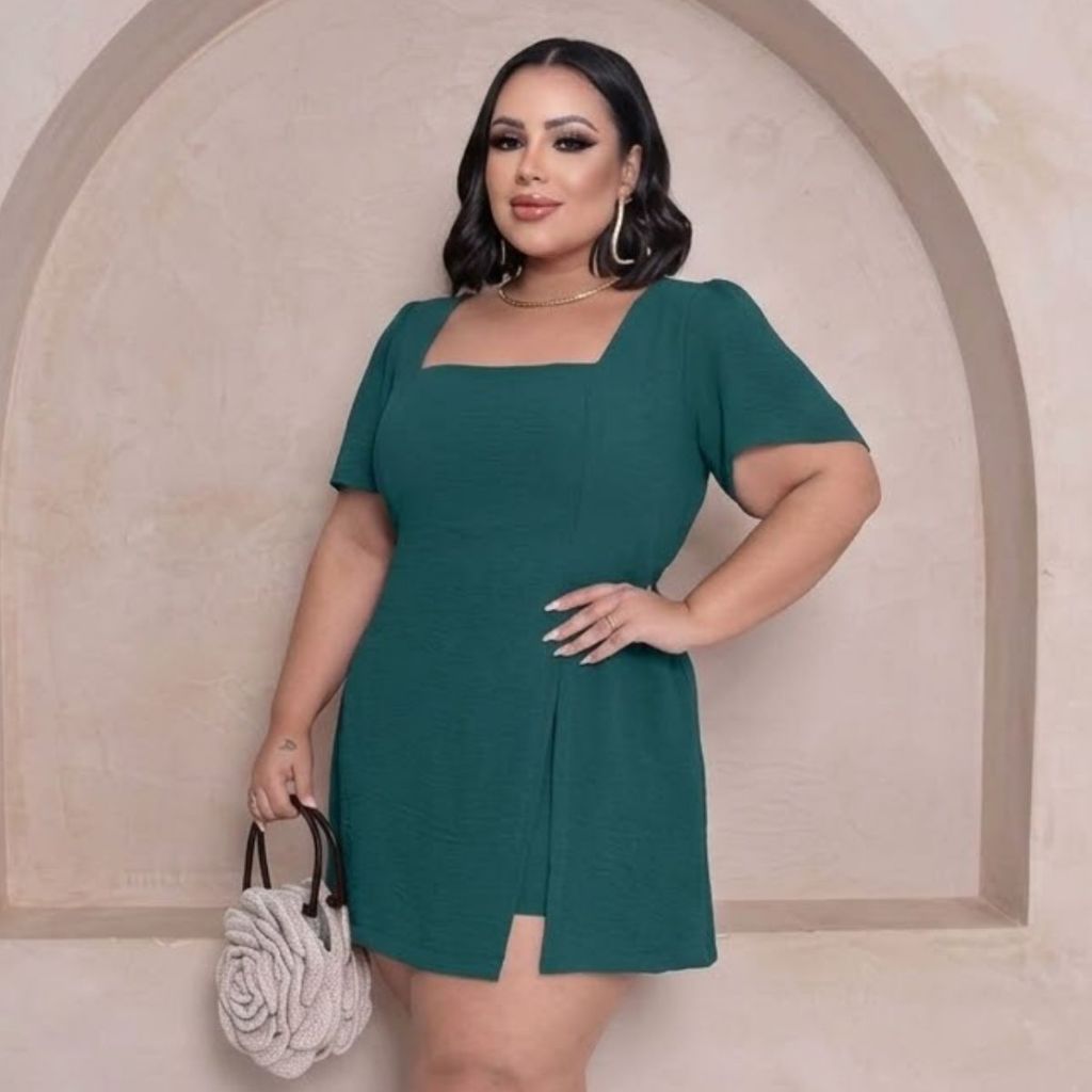 Macaquinho Short Saia Plus Size E Manga Campana Feminino Liso Envio Imediato em Oferta na Shopee