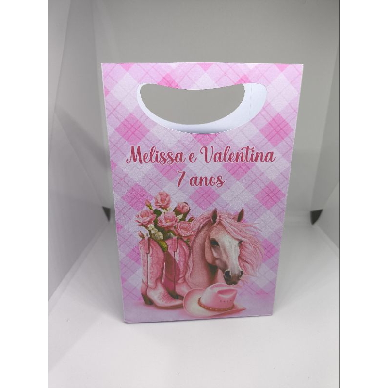 ENVIO EM 24H Sacolinha P Boiadeira Rosa PEGUE E MONTE Personalizada com nome e idade Lembrancinha Aniversário
