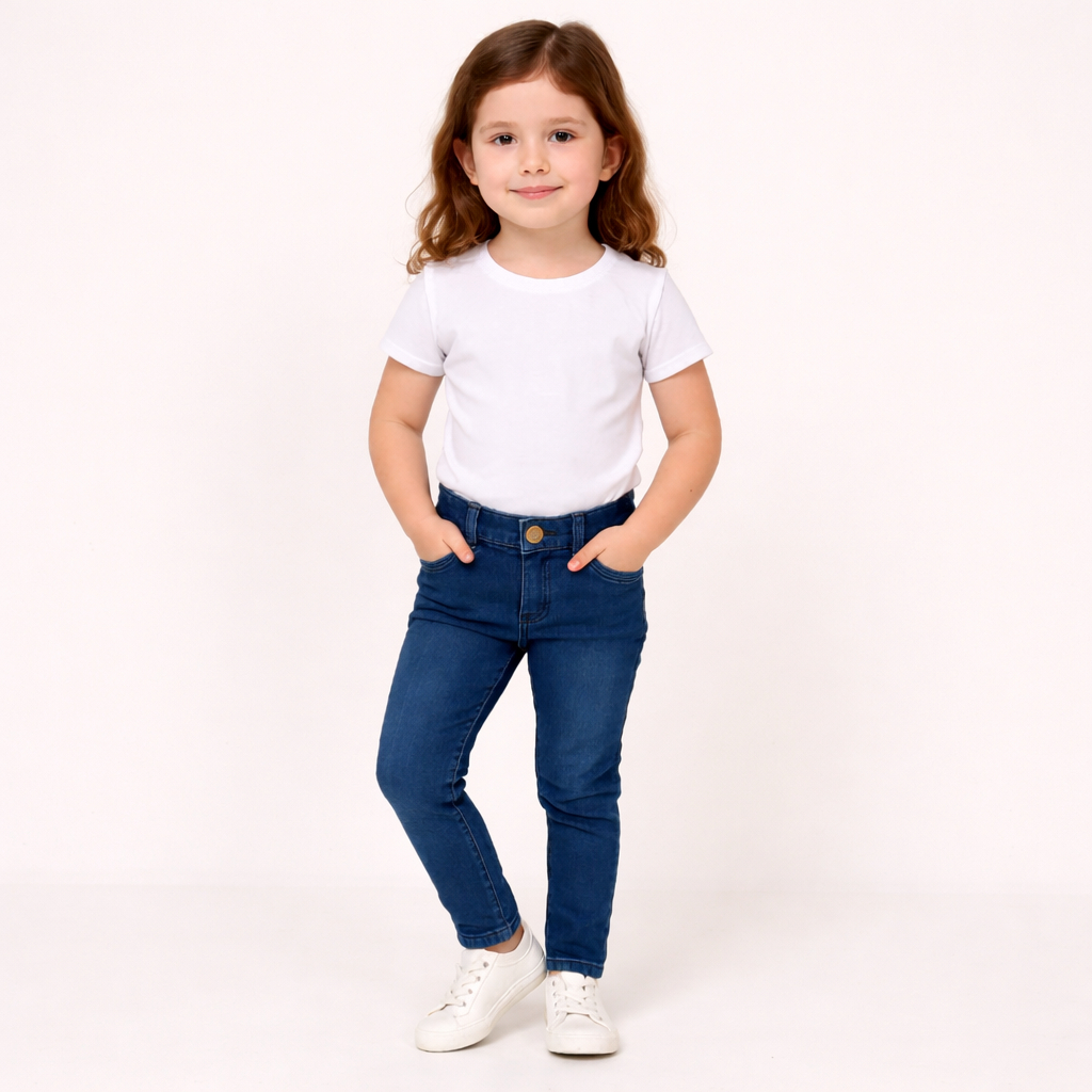 Calça Jeans Skinny Infantil Menina com Cintura Ajustável | Confortável e Estilosa 1 a 8 anos em Oferta na Shopee