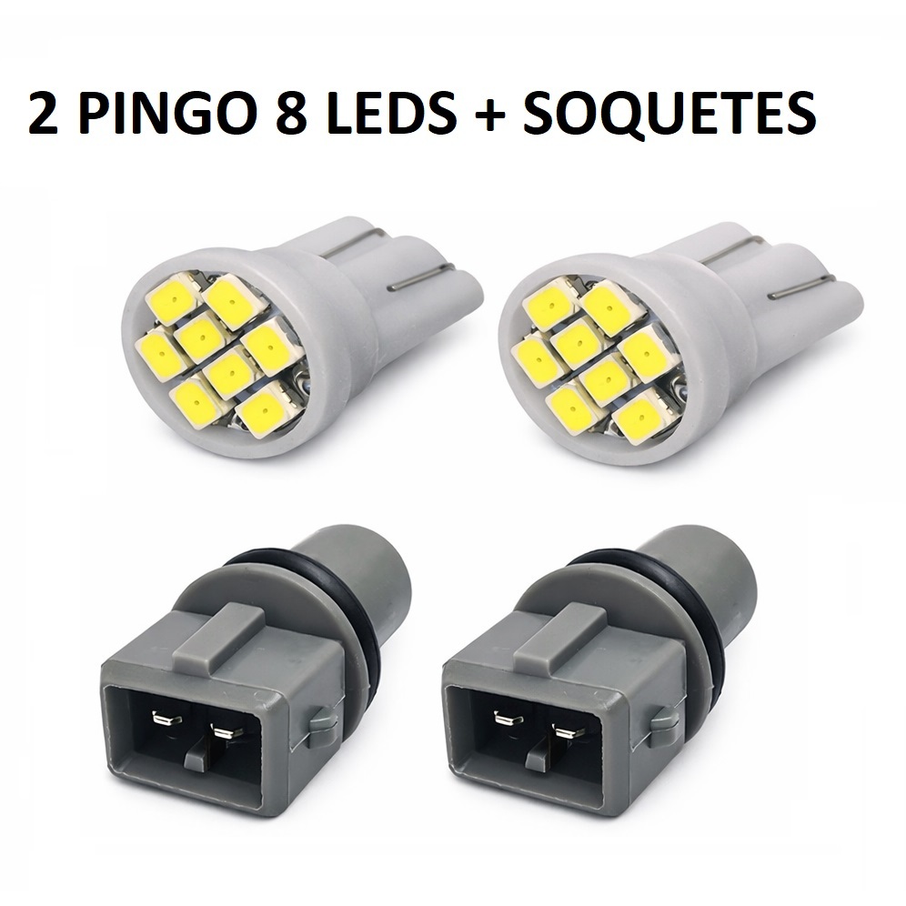 Par Soquete Pingo T10 + 2 Lâmpadas LED T10 12V Meia Luz Lanterna Gol Saveiro Parati Palio