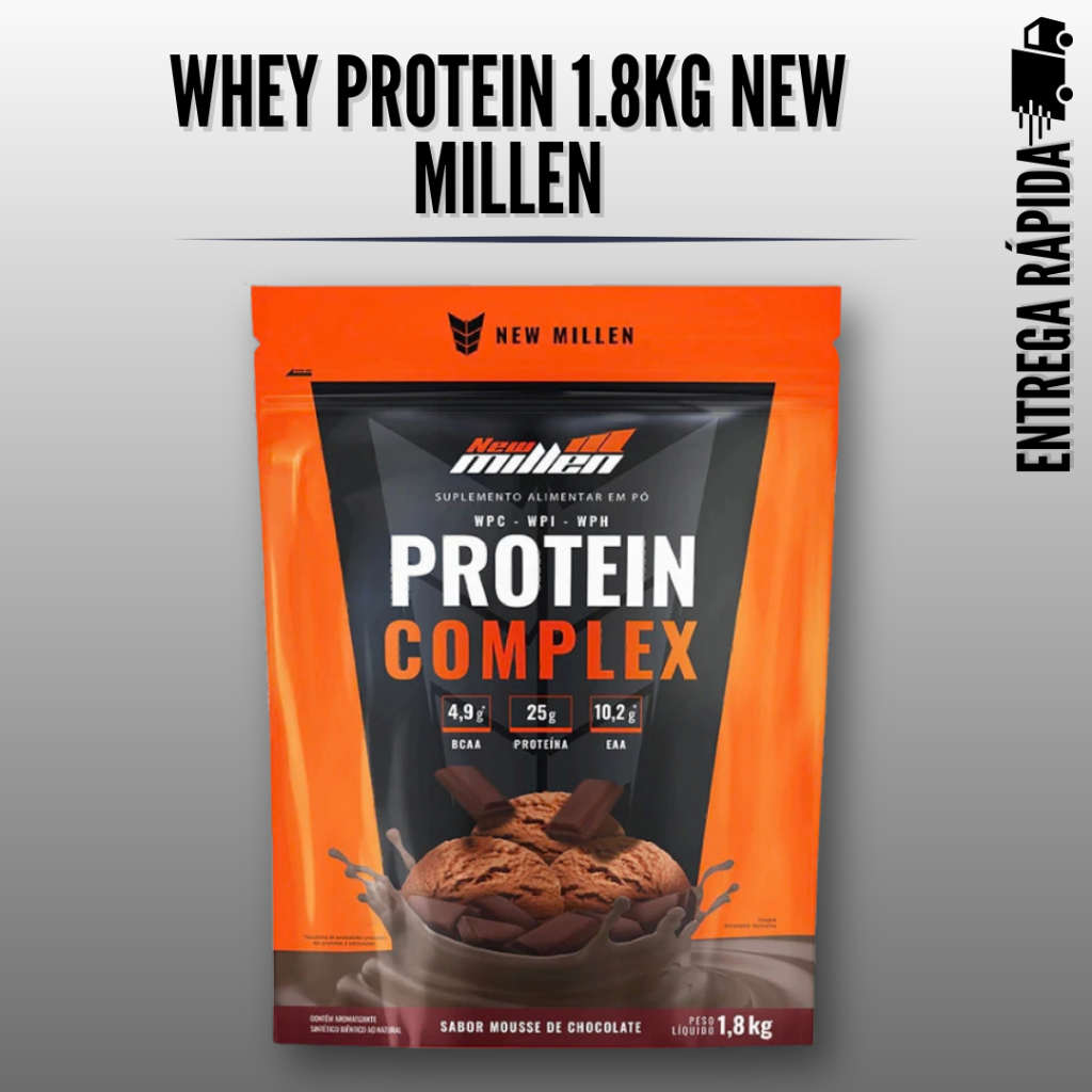 Whey Protein New Millen 1.8kg 9 Fontes de Proteína Massa Muscular Suplemento Treino Academia Força