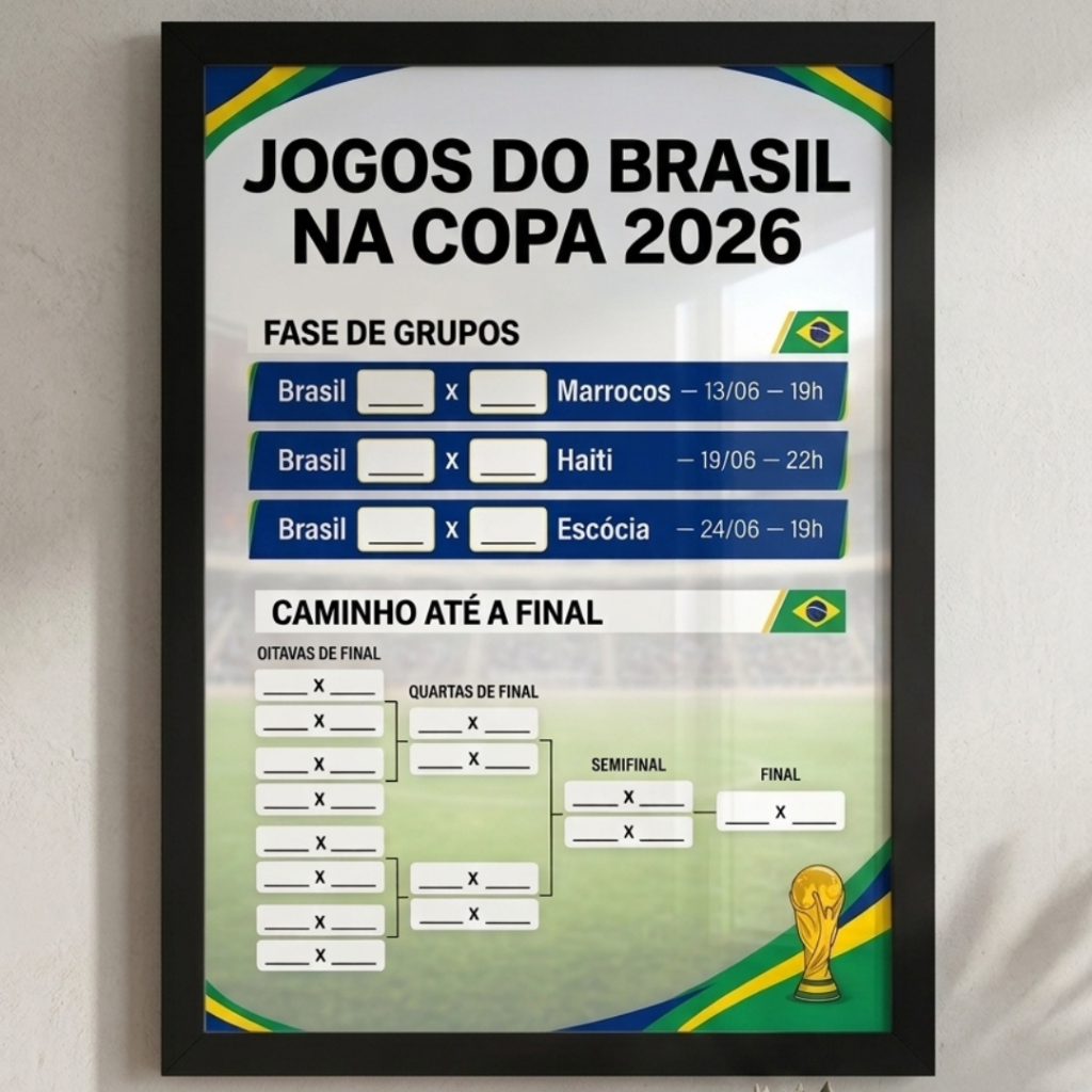 Quadro Tabela Copa do Mundo Brasil Rumo ao Hexa BCF Seleção Brasileira