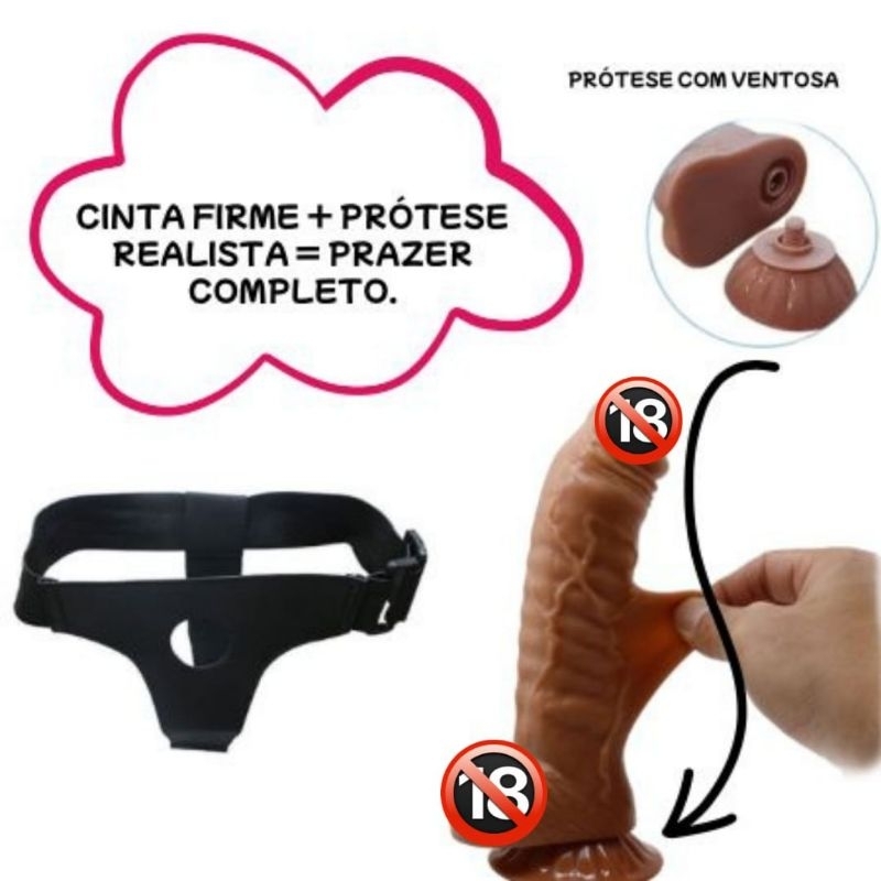 Pênis Realista + Cinta Peniana Consolo com Pele e veias Cintaralho Inversão Sexy shop. em Oferta na Shopee