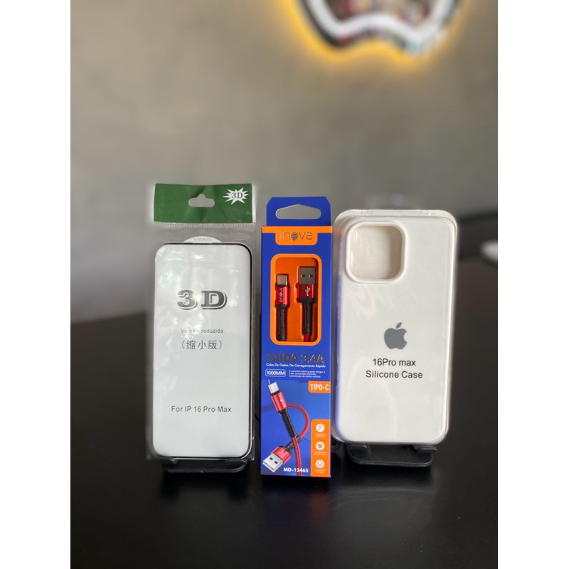 kit iPhone case colorida película 3D, fone, cabo Lightning, completo carregador — iPhone 15,16,