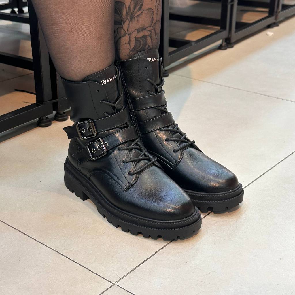 Bota Coturno Feminina Ramarim Tratorada Com Fivelas 61131