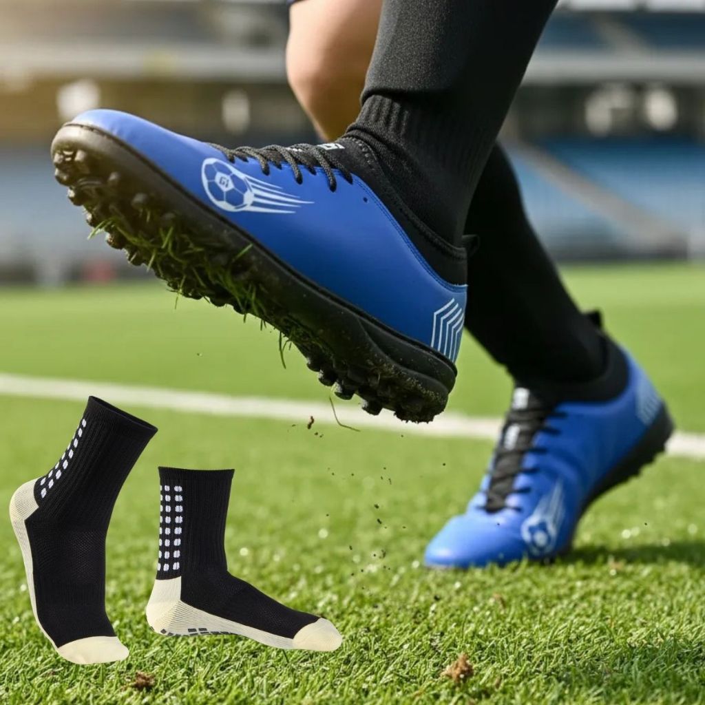 Chuteira Futebol Society Resistente Treino Jogo + Meia Antiderrapante Performance Conforto