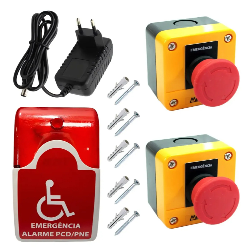 Alarme de Emergência Sinalizador Audiovisual Pcd Pne Idoso 2x Botões Cogumelo